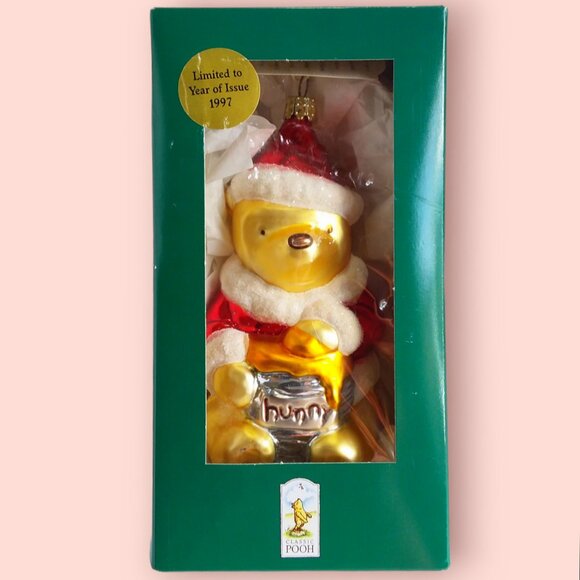 Vtg 1997 Disney Winnie the Pooh Mercury Glass Ornament Santa Suit Hunny Pot main image 6
